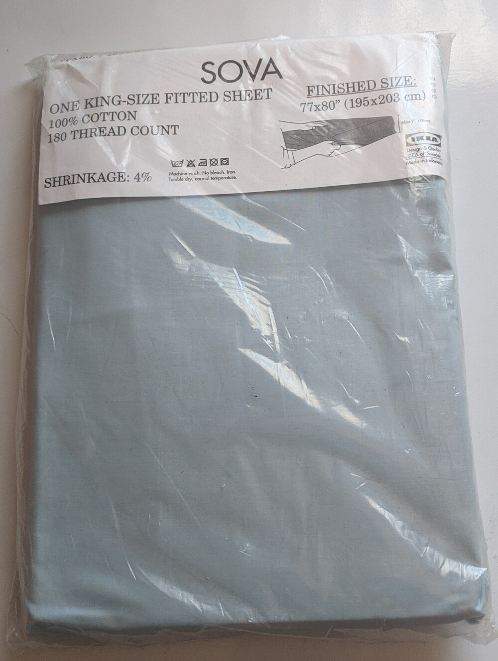 🆕King-Size IKEA Sova Fitted Sheet in Light Blue - 100% Cotton
